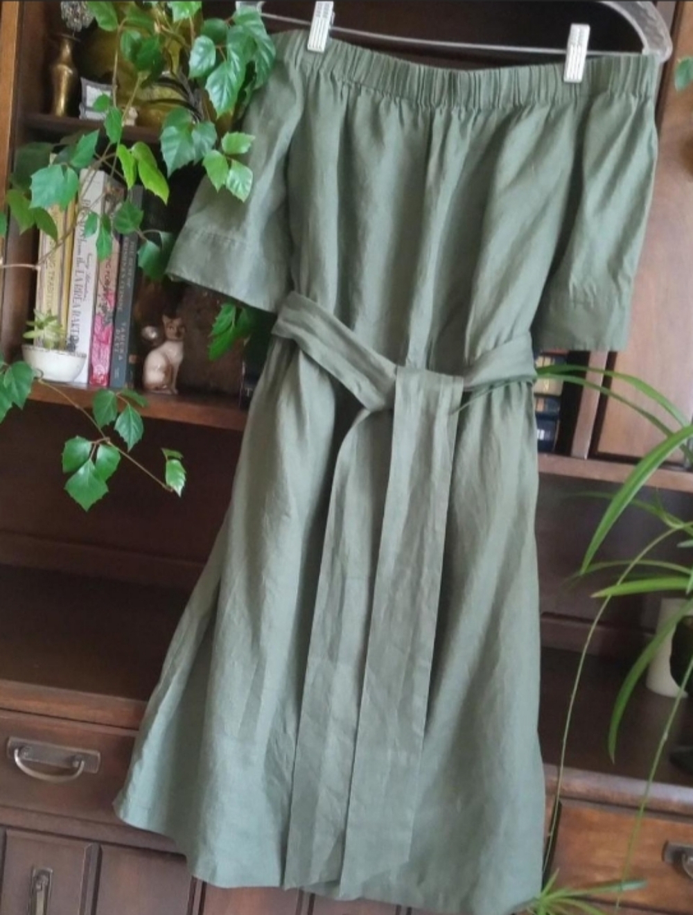 Frame Green Linen Off-Shoulder Dress S